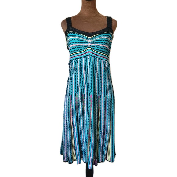 M by Missoni Dress Size 10 Colorful Knit Midi Pleated A-line Designer Women's - Picture 1 of 9